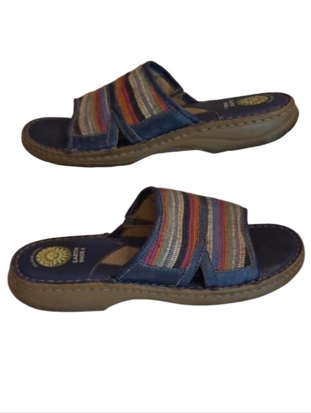 Earth Shoe Gelron2000 Tahoe Slide Sandal Multicolor Striped Print Straps - Picture 1 of 17